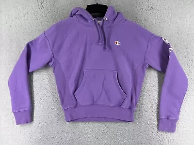 Buy Champion Hoodie Womens Extra Small Purple Reverse Weave Crop Sweatshirt Pocket • 14.88£