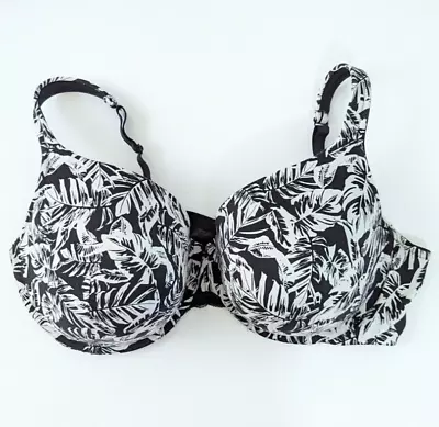 Buy Cacique Lightly Lined Full Coverage Palm Leaf Print Bra Black White 44DDD • 18.66£