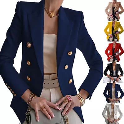 Buy Womens Double Breasted Front Military Style Blazer Ladies Button Formal Jacket·阝 • 18.48£
