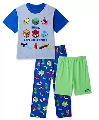 Buy 3 PC Minecraft Creeper Pajamas Set Shorts T Shirt Pants Boy 7 8 10 12 M L Zombie • 13.78£