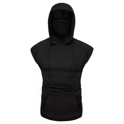 Buy Mens Sleeveless Hoodies With Elasticity Cool Drawstring Sweatshirt • 11.96£