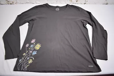 Buy Women's Life Is Good Keep It Wild Wildflowers Gray Crusher T Shirt Sz XL • 13.97£