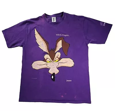 Buy Vintage Wile E Coyote T-Shirt 1993 Josten Sportswear Purple Distressed Mens XL • 23.80£