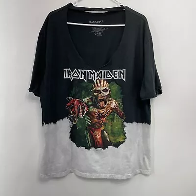 Buy Iron Maiden Heavy Metal Rock Top T Shirt V Neck Black Gray Womens 2XL • 13.01£