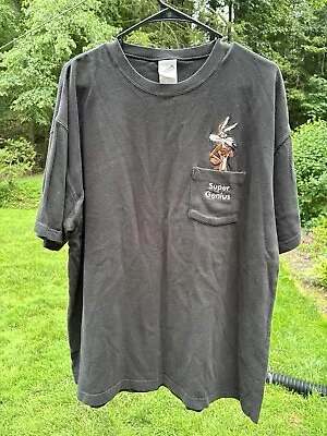 Buy VINTAGE Looney Tunes Shirt Mens XL Black Embroidered Pocket Wile E Coyote 90s • 21.47£