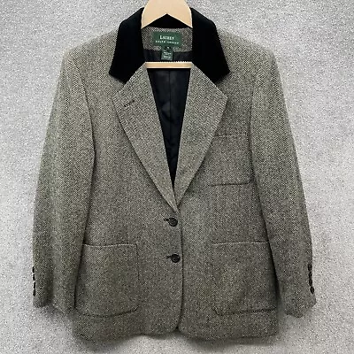Buy Lauren Ralph Lauren Blazer Jacket Womens UK 10 Black White Tweed Herringbone • 68.98£