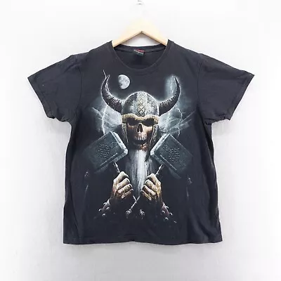 Buy Spiral T Shirt Small Black Graphic Print Skeleton Viking Warrior Double Sided • 9.99£